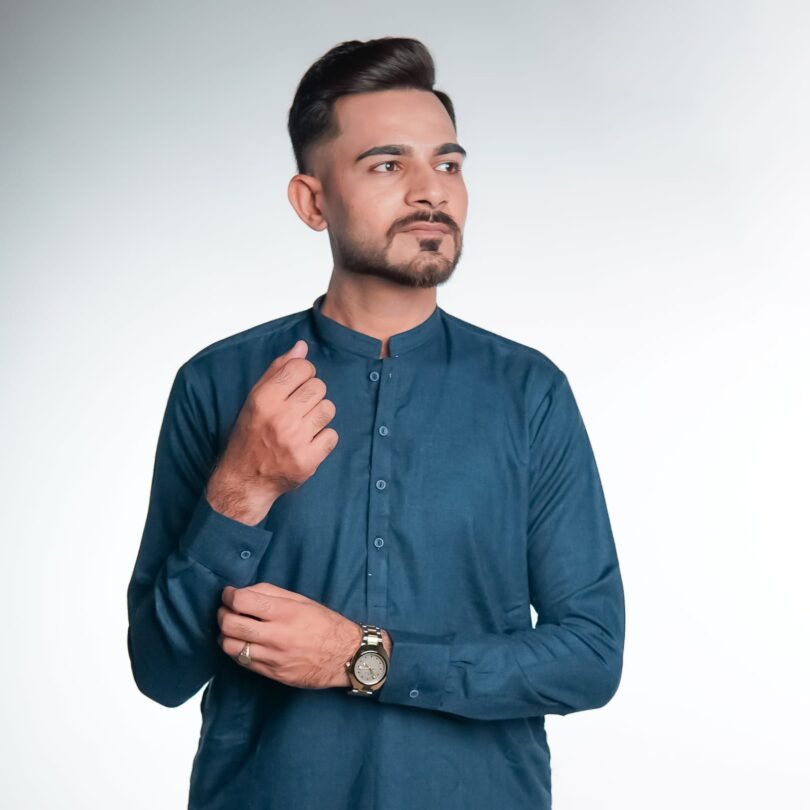 Sophisticated Midnight Blue Shalwar Kameez by BinWahid – Timeless Elegance & Comfort