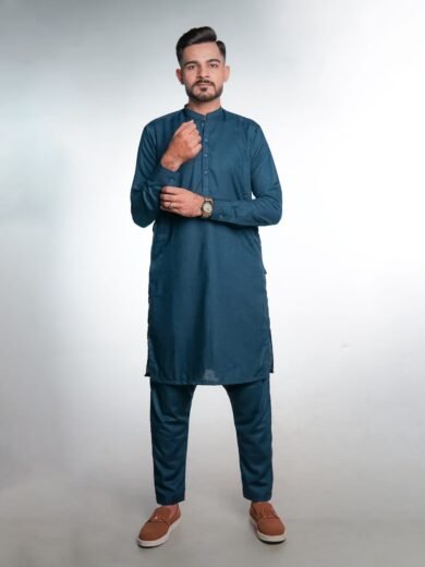 Sophisticated Midnight Blue Shalwar Kameez by BinWahid – Timeless Elegance & Comfort