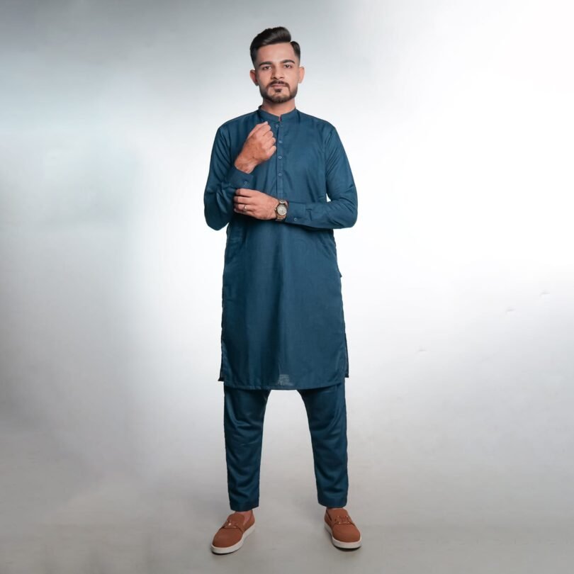 Sophisticated Midnight Blue Shalwar Kameez by BinWahid – Timeless Elegance & Comfort