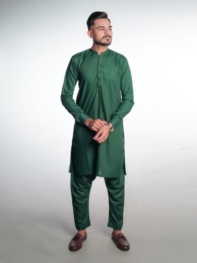 Regal Dark Green Shalwar Kameez by BinWahid – Unmatched Elegance & Style