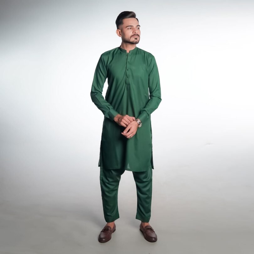 Regal Dark Green Shalwar Kameez by BinWahid – Unmatched Elegance & Style